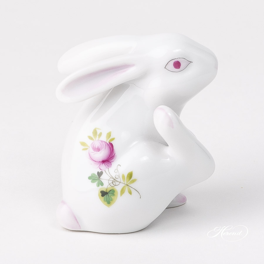 Rabbit - White w. Vienna Rose - Herend Animal Figurine