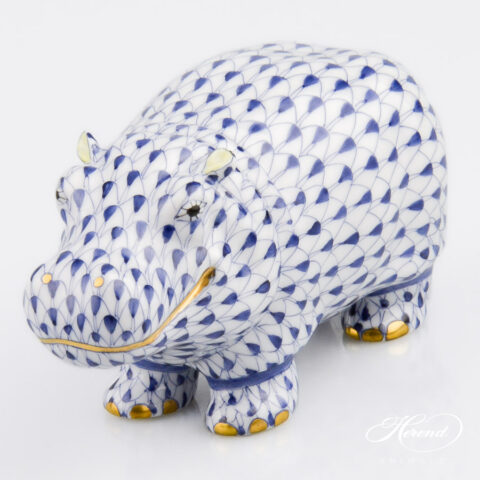 Hippo - Herend porcelain 15332-0-00 VHFB - Navy Blue Fishnet design.