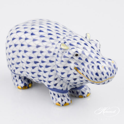 Hippo - Herend porcelain 15332-0-00 VHFB - Navy Blue Fishnet design.