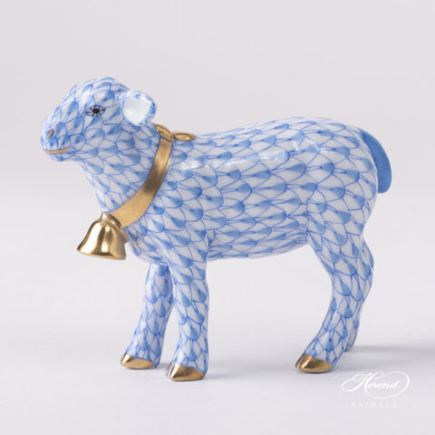 Herend Lamb with Bell Blue Fish Scale 16277 VHB
