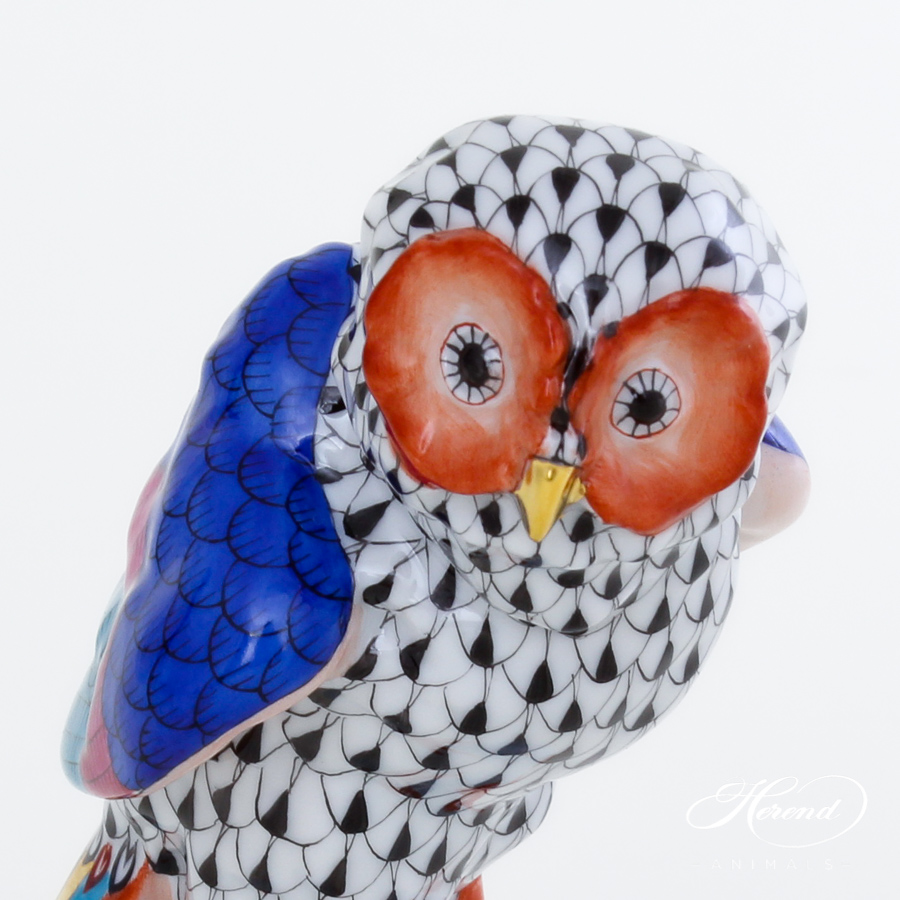 Owl on Rock - Black - Herend Animal Figurine