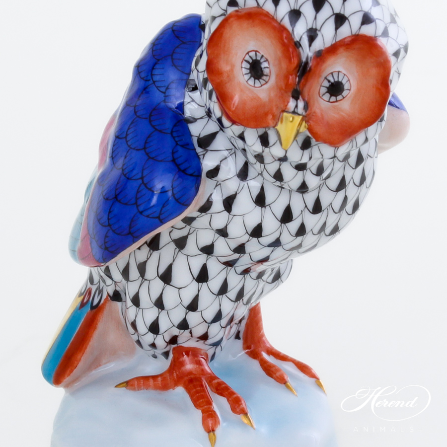 Owl on Rock - Black - Herend Animal Figurine