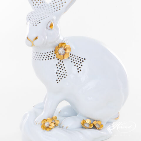 Herend Pierced Bunny with Golden Flowers 5334-0-91 A-OR