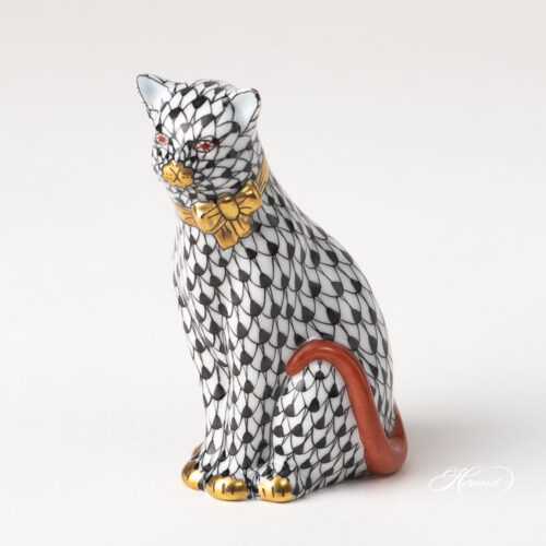 Herend seated cat with ribbon 15536-0-00 VHN