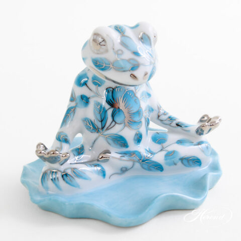 Yoga Frog - Herend porcelain 5793-0-00 ZOTQA-PT - Turquoise and Platinum design.