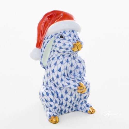 Santa Hat Rabbit with Dark blue fish-scale 5702 VHFB Herend collectible