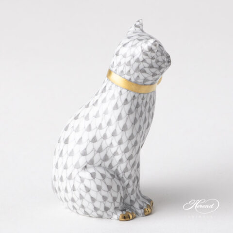 Seated Cat figurine of Herend Grey Fishnet 15536-0-00 VHG