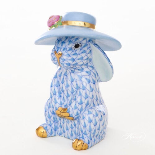 Summer Hat Rabbit light blue fish-scale 16268 VHB Herend collectible